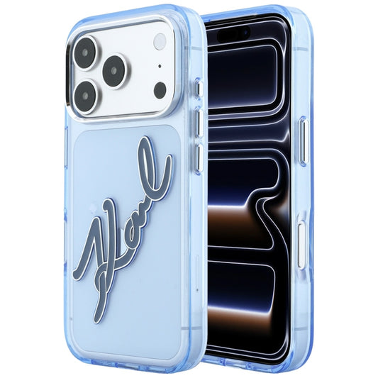 Custodia per Apple iPhone 18 Pro Max / 17 Pro Max, Karl Lagerfeld, IML Big Signature Resin Logo Cornice in Metallo, Blu