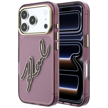 Custodia per Apple iPhone 18 Pro Max / 17 Pro Max, Karl Lagerfeld, IML Big Signature Resina Logo Cornice Metallica, Vinaccia