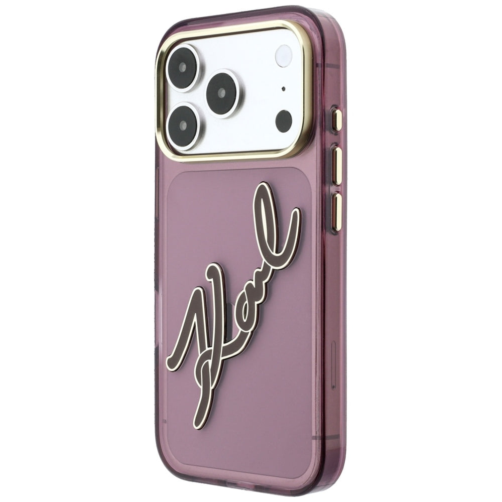 Custodia per Apple iPhone 18 Pro Max / 17 Pro Max, Karl Lagerfeld, IML Big Signature Resina Logo Cornice Metallica, Vinaccia