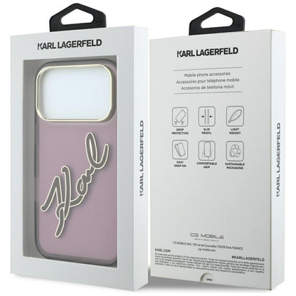 Custodia per Apple iPhone 18 Pro Max / 17 Pro Max, Karl Lagerfeld, IML Big Signature Resina Logo Cornice Metallica, Vinaccia