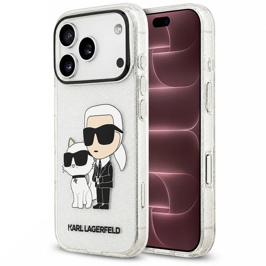 Cover per Apple iPhone 18 Pro Max / 17 Pro Max, Karl Lagerfeld, IML Glitter Karl and Choupette NFT, trasparente