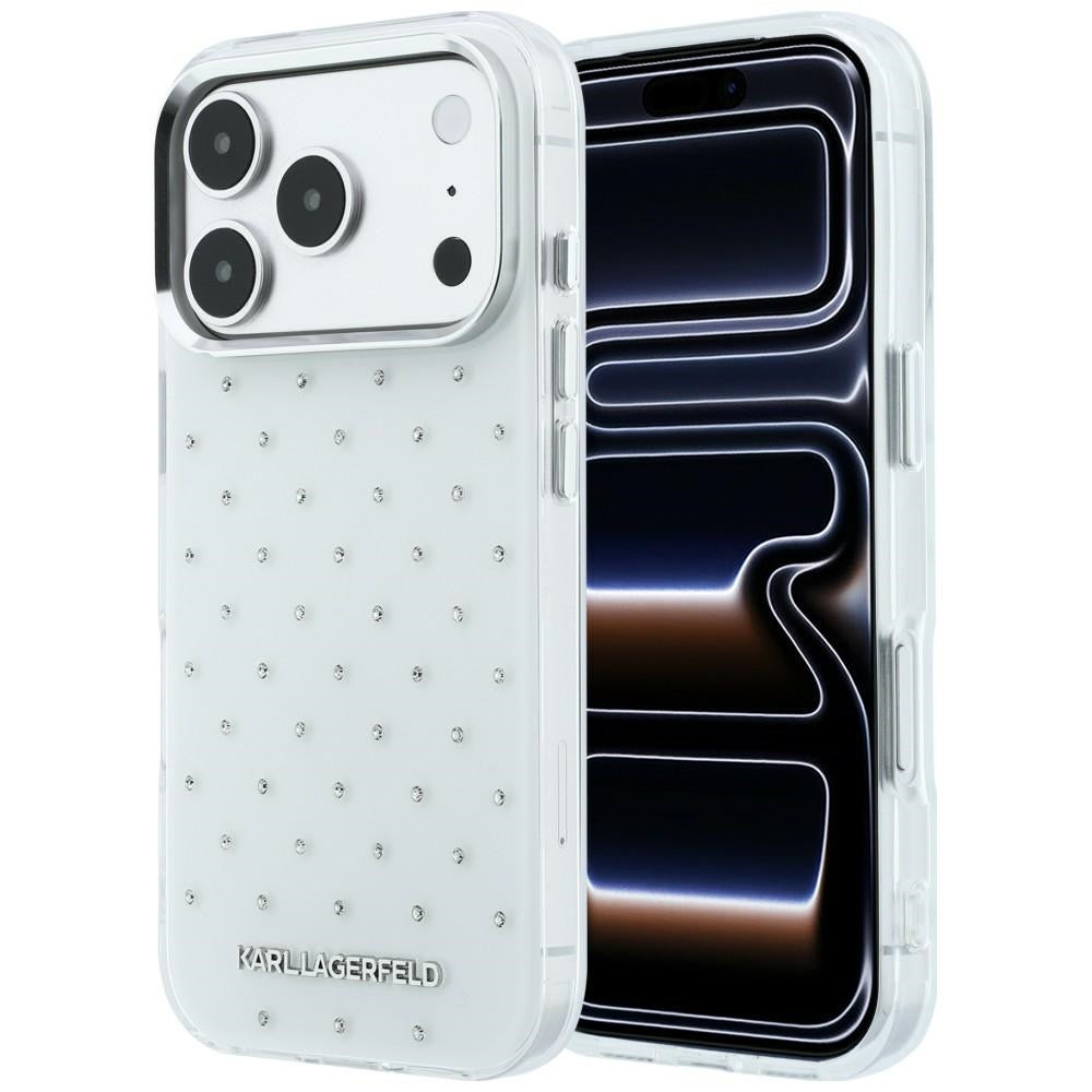 Case for Apple iPhone 18 Pro Max / 17 Pro Max, Karl Lagerfeld, IML Rhinestones and Electroplated Logo, White