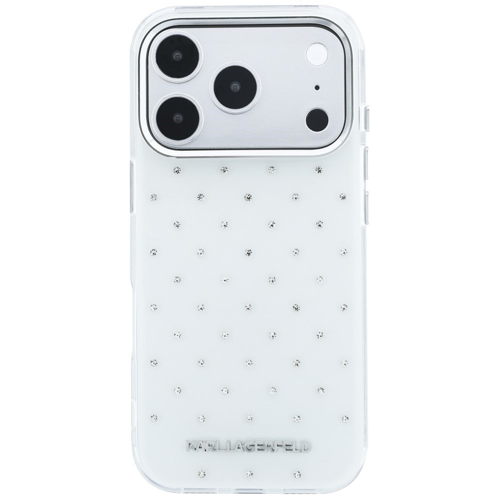 Case for Apple iPhone 18 Pro Max / 17 Pro Max, Karl Lagerfeld, IML Rhinestones and Electroplated Logo, White