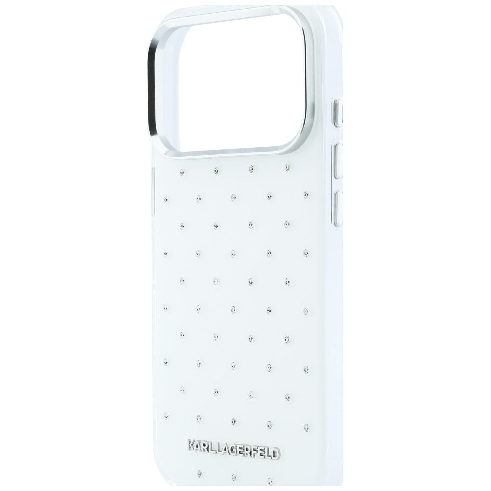 Case for Apple iPhone 18 Pro Max / 17 Pro Max, Karl Lagerfeld, IML Rhinestones and Electroplated Logo, White
