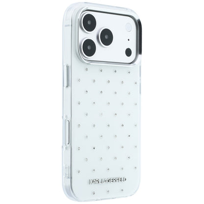 Case for Apple iPhone 18 Pro Max / 17 Pro Max, Karl Lagerfeld, IML Rhinestones and Electroplated Logo, White