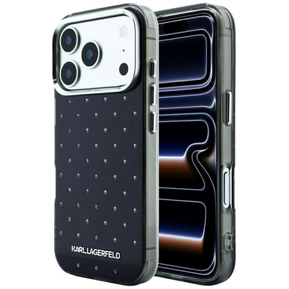 Case for Apple iPhone 18 Pro Max / 17 Pro Max, Karl Lagerfeld, IML Rhinestones and Electroplated Logo, Black