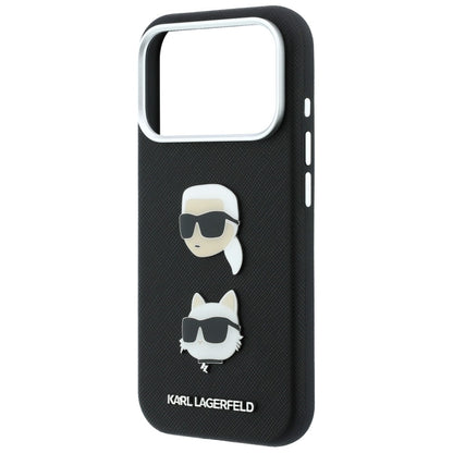 Case for Apple iPhone 18 Pro Max / 17 Pro Max, Karl Lagerfeld, Saffiano Crossbody Karl & Choupette Head's Pins Logo, Black