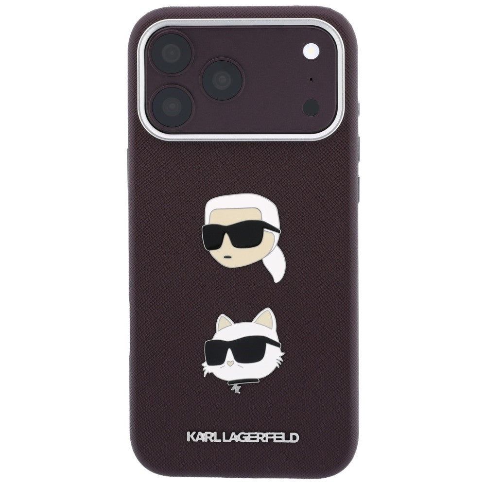 Custodia per Apple iPhone 18 Pro Max / 17 Pro Max, Karl Lagerfeld, Saffiano Crossbody Karl & Choupette Head's Pins Logo, color bordeaux