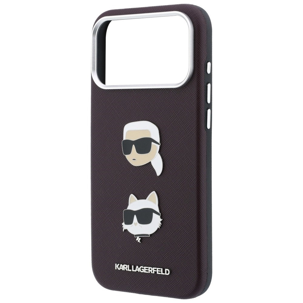 Custodia per Apple iPhone 18 Pro Max / 17 Pro Max, Karl Lagerfeld, Saffiano Crossbody Karl & Choupette Head's Pins Logo, color bordeaux