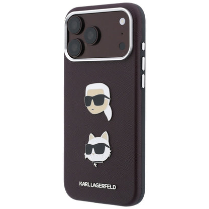 Custodia per Apple iPhone 18 Pro Max / 17 Pro Max, Karl Lagerfeld, Saffiano Crossbody Karl & Choupette Head's Pins Logo, color bordeaux