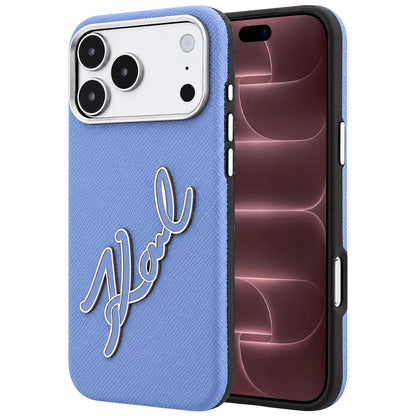 Custodia per Apple iPhone 18 Pro Max / 17 Pro Max, Karl Lagerfeld, Logo Signature in Resina Liscia Grande, Blu