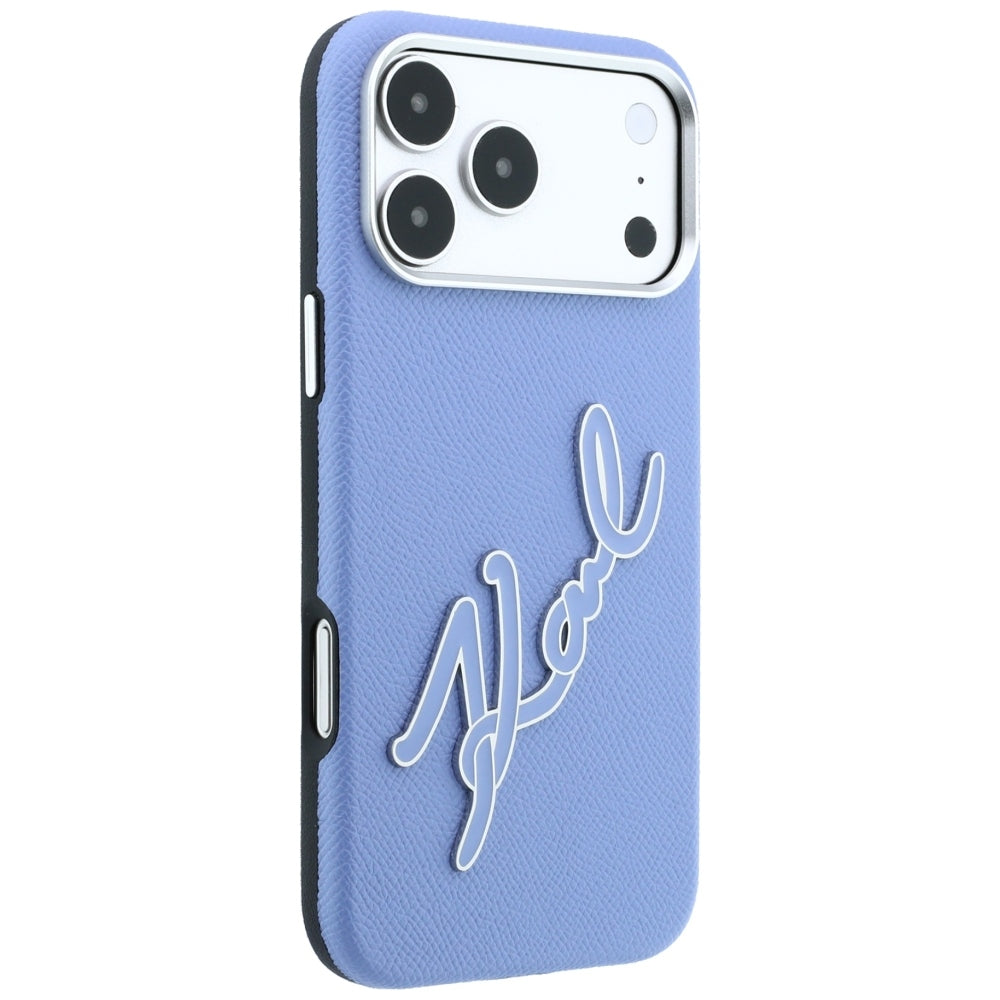 Custodia per Apple iPhone 18 Pro Max / 17 Pro Max, Karl Lagerfeld, Logo Signature in Resina Liscia Grande, Blu
