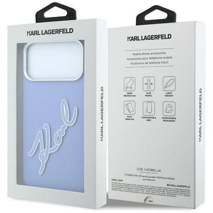 Custodia per Apple iPhone 18 Pro Max / 17 Pro Max, Karl Lagerfeld, Logo Signature in Resina Liscia Grande, Blu