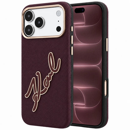 Custodia per Apple iPhone 18 Pro Max / 17 Pro Max, Karl Lagerfeld, Logo Signature in Resina Liscia Grande, Vinaccia