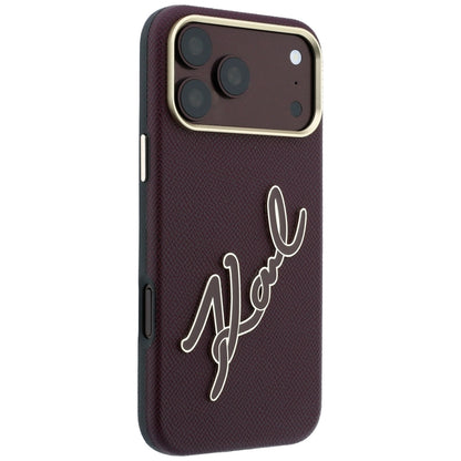 Custodia per Apple iPhone 18 Pro Max / 17 Pro Max, Karl Lagerfeld, Logo Signature in Resina Liscia Grande, Vinaccia