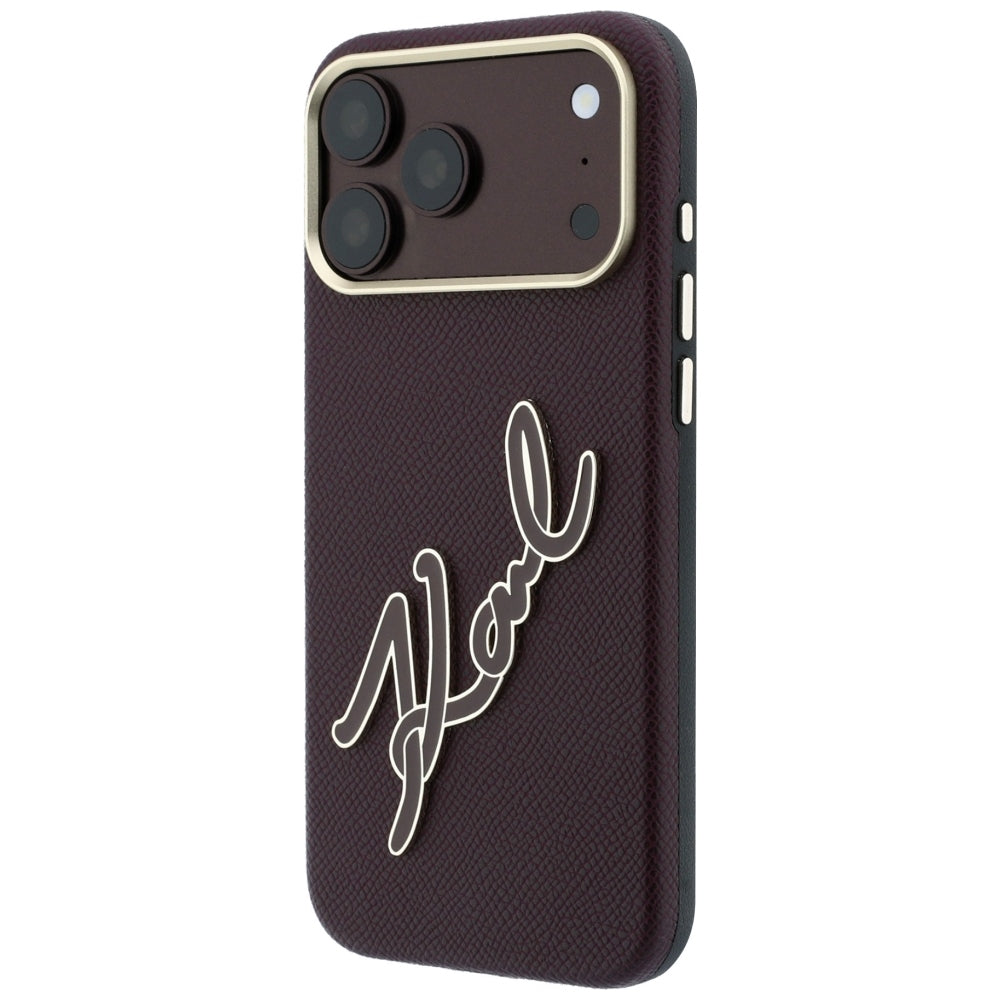 Custodia per Apple iPhone 18 Pro Max / 17 Pro Max, Karl Lagerfeld, Logo Signature in Resina Liscia Grande, Vinaccia