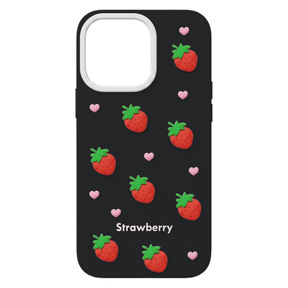 Case for Apple iPhone 15 / 14 / 13, OEM, Strawberry, Black