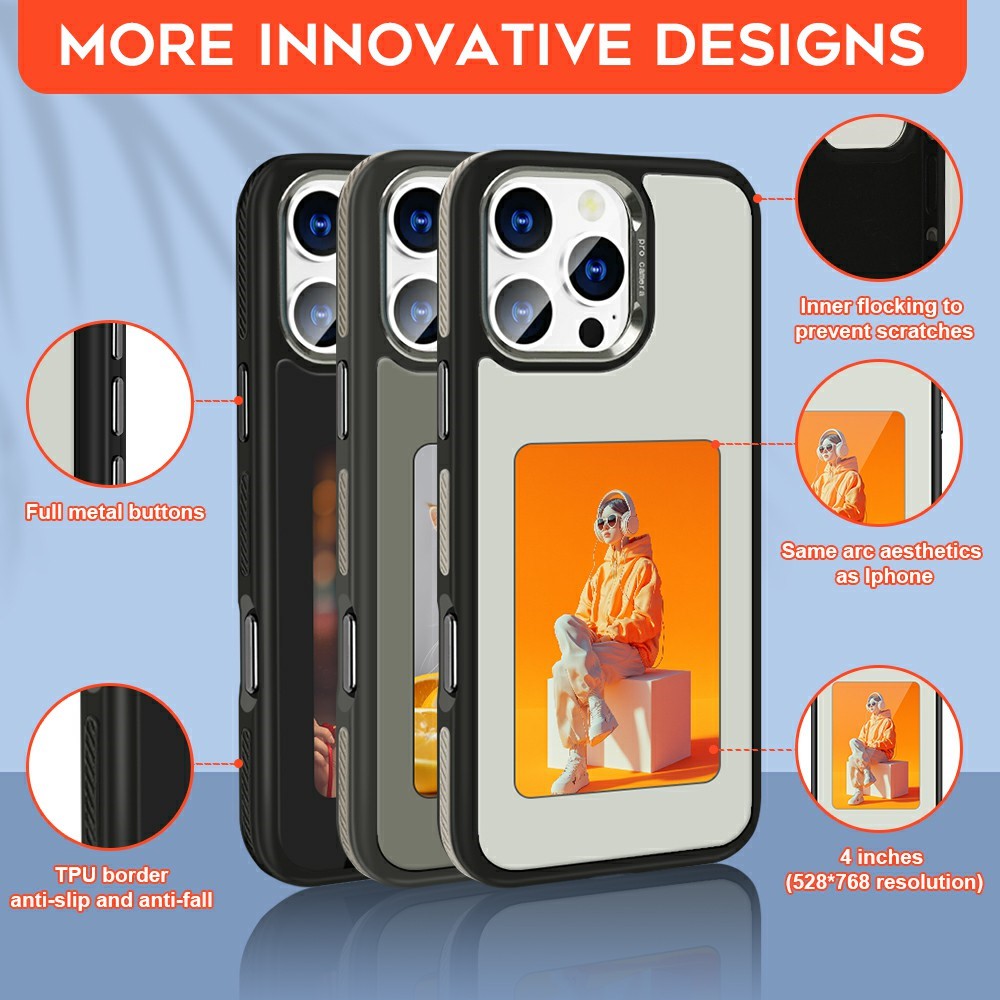 Case for Apple iPhone 15 Pro Max, OEM, Customized E-Ink Display (4inch), Black