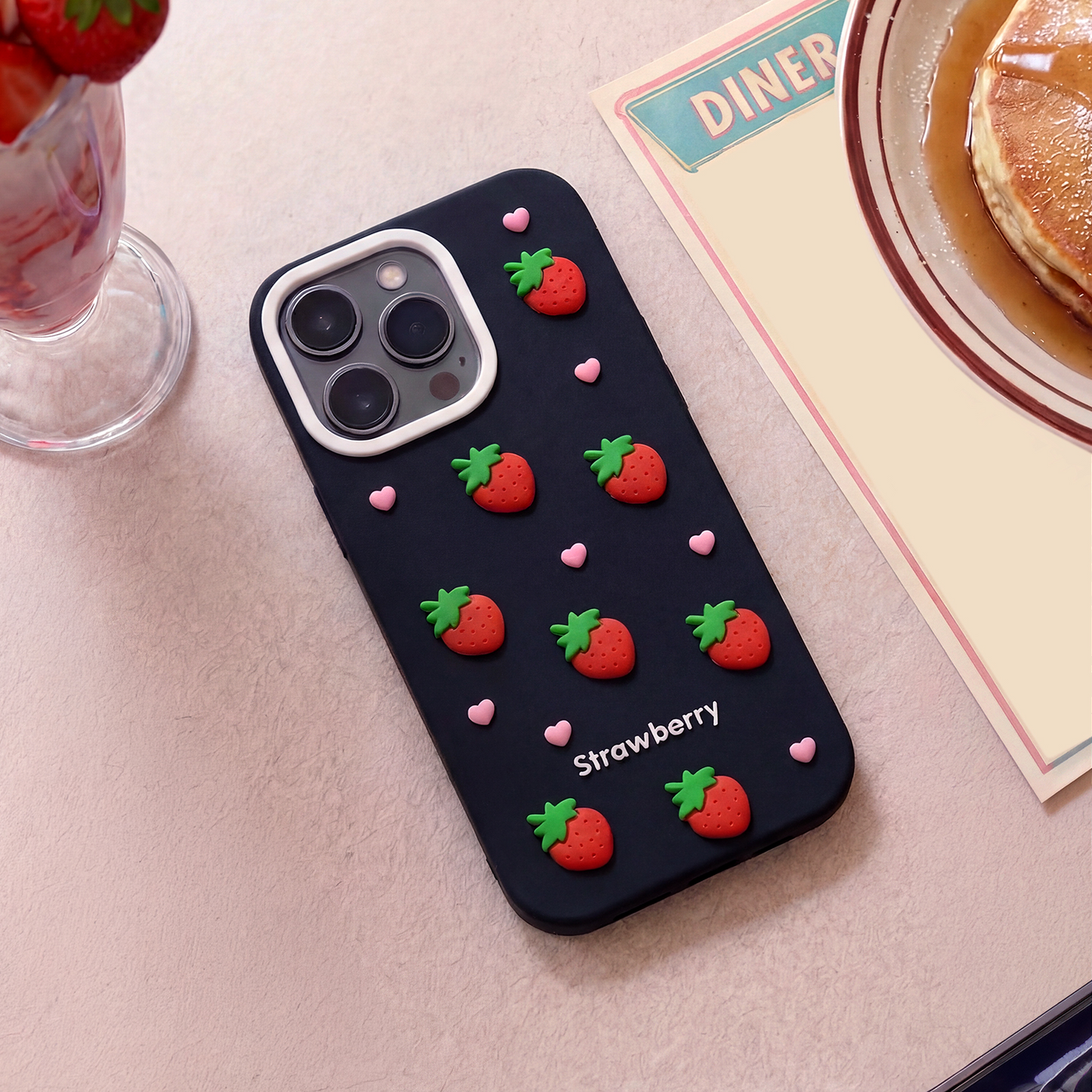 Case for Apple iPhone 15 Pro / 14 Pro, OEM, Strawberry, Black