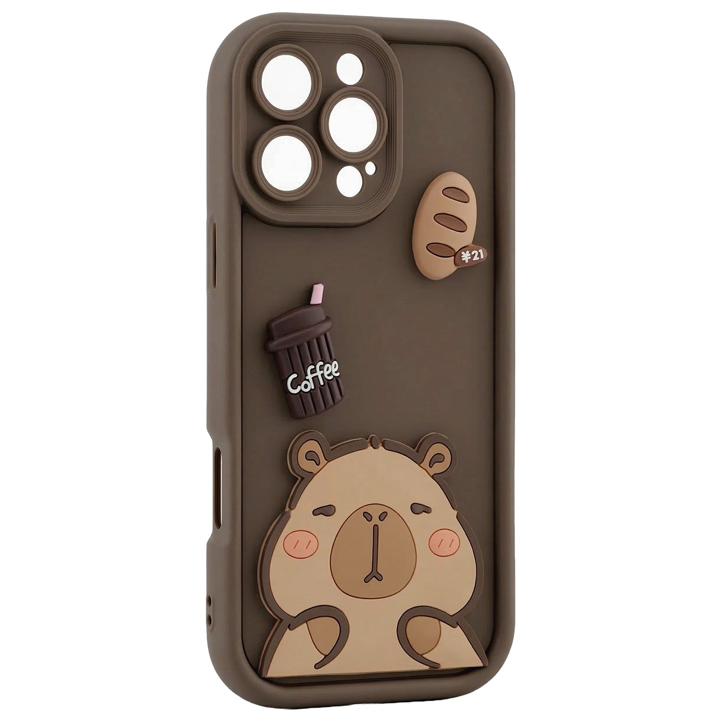 Custodia per Apple iPhone 16, OEM, Ultra Trendy 3D Capybara, Marrone