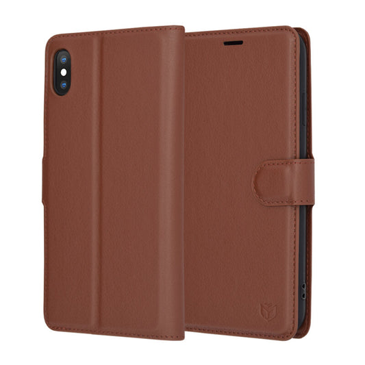 Custodia per Apple iPhone XS Max, Techsuit, Leather Folio, Marrone
