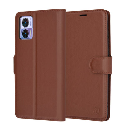 Case for Motorola Edge 30 Neo, Techsuit, Leather Folio, Brown