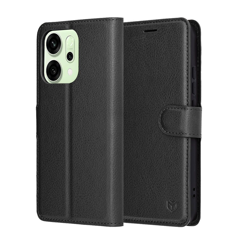 Custodia per Oppo Reno14, Techsuit, Leather Folio, Nera