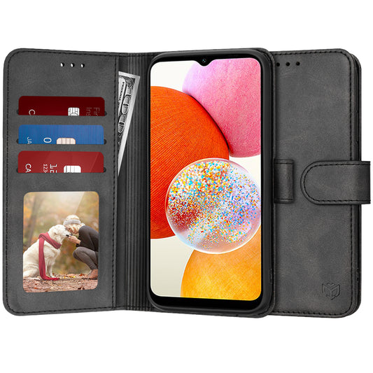 Custodia per Samsung Galaxy A14 A145 / A14 5G A146, Techsuit, Diary Book, Nera