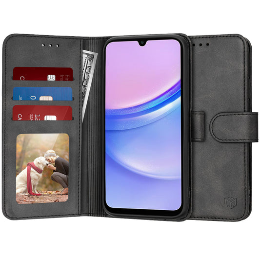 Custodia per Samsung Galaxy A15 5G A156 / A15 A155, Techsuit, Diary Book, Nera