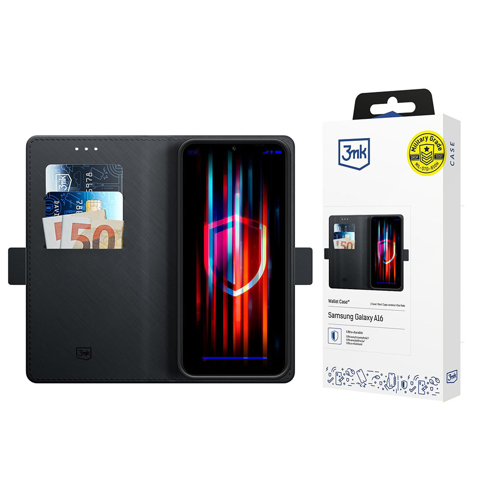 Custodia per Samsung Galaxy A16 5G A166 / A16 4G A165, 3MK, Wallet, Nera