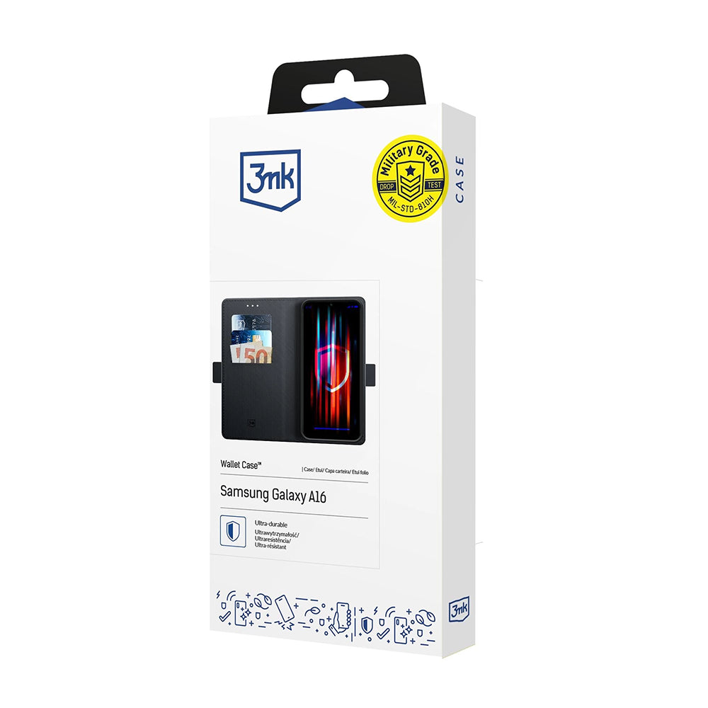 Custodia per Samsung Galaxy A16 5G A166 / A16 4G A165, 3MK, Wallet, Nera