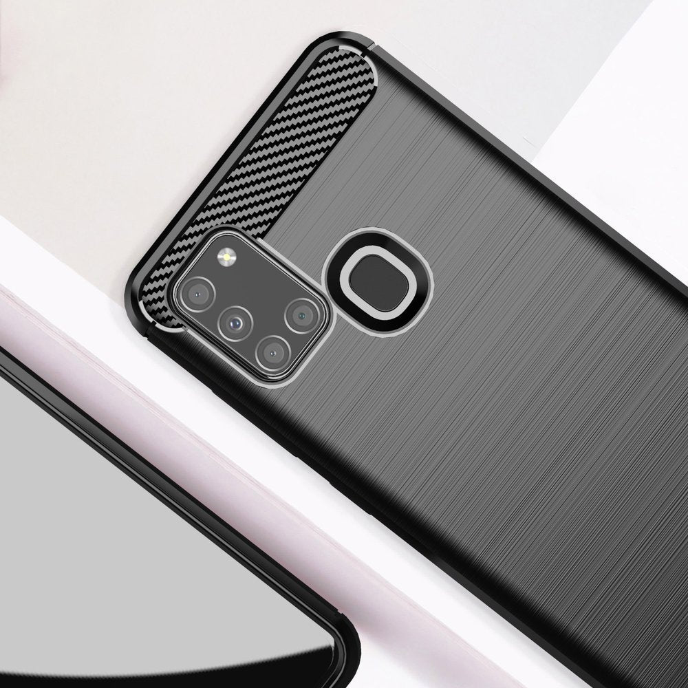 Custodia per Samsung Galaxy A21s A217, Techsuit, Carbonio, Nera