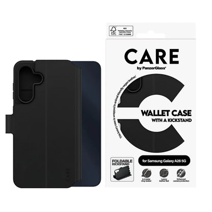 Custodia per Samsung Galaxy A26 A266, PanzerGlass, Care Feature Kickstand Wallet, Nera