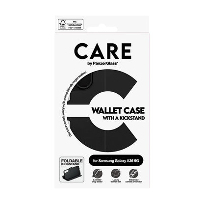 Custodia per Samsung Galaxy A26 A266, PanzerGlass, Care Feature Kickstand Wallet, Nera