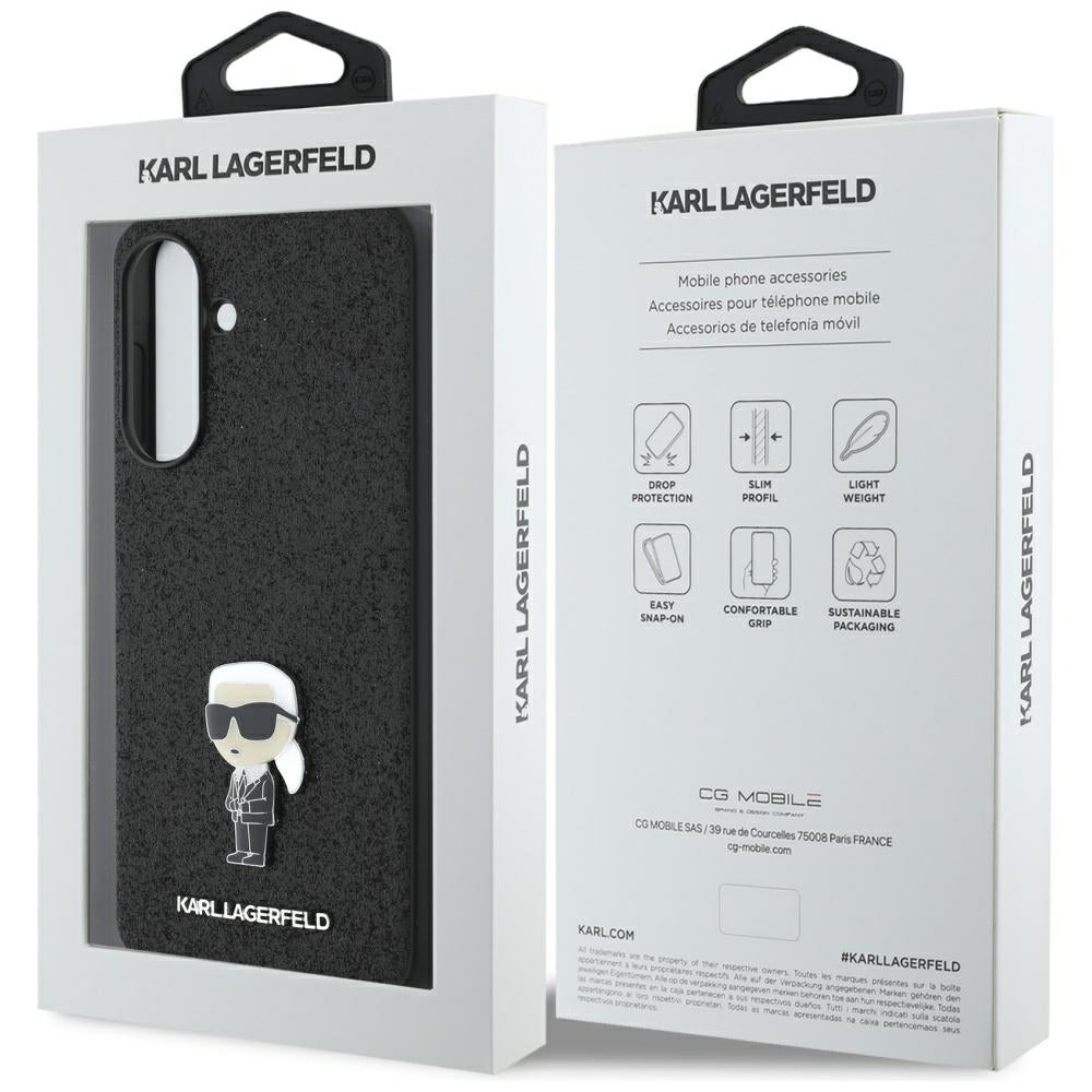 Custodia per Samsung Galaxy A36 A366, Karl Lagerfeld, Glitter Fixed Ikonik Karl, Nera
