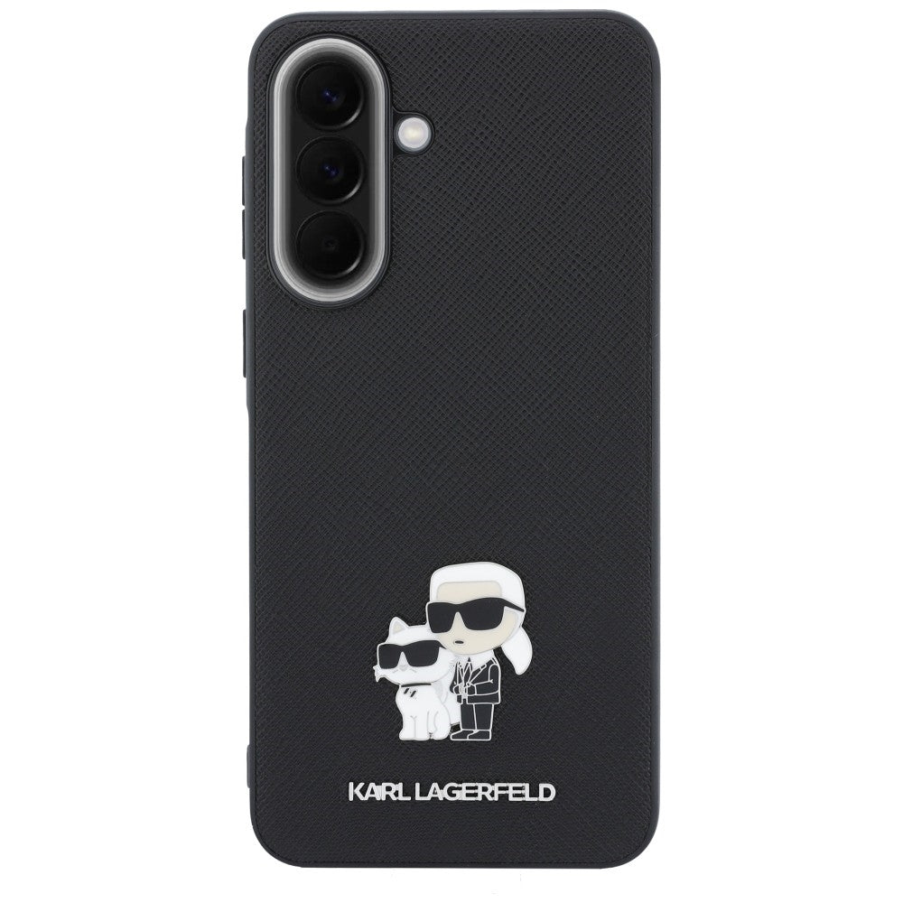 Custodia per Samsung Galaxy A37 5G, Karl Lagerfeld, Saffiano Karl & Choupette Metal, Nera