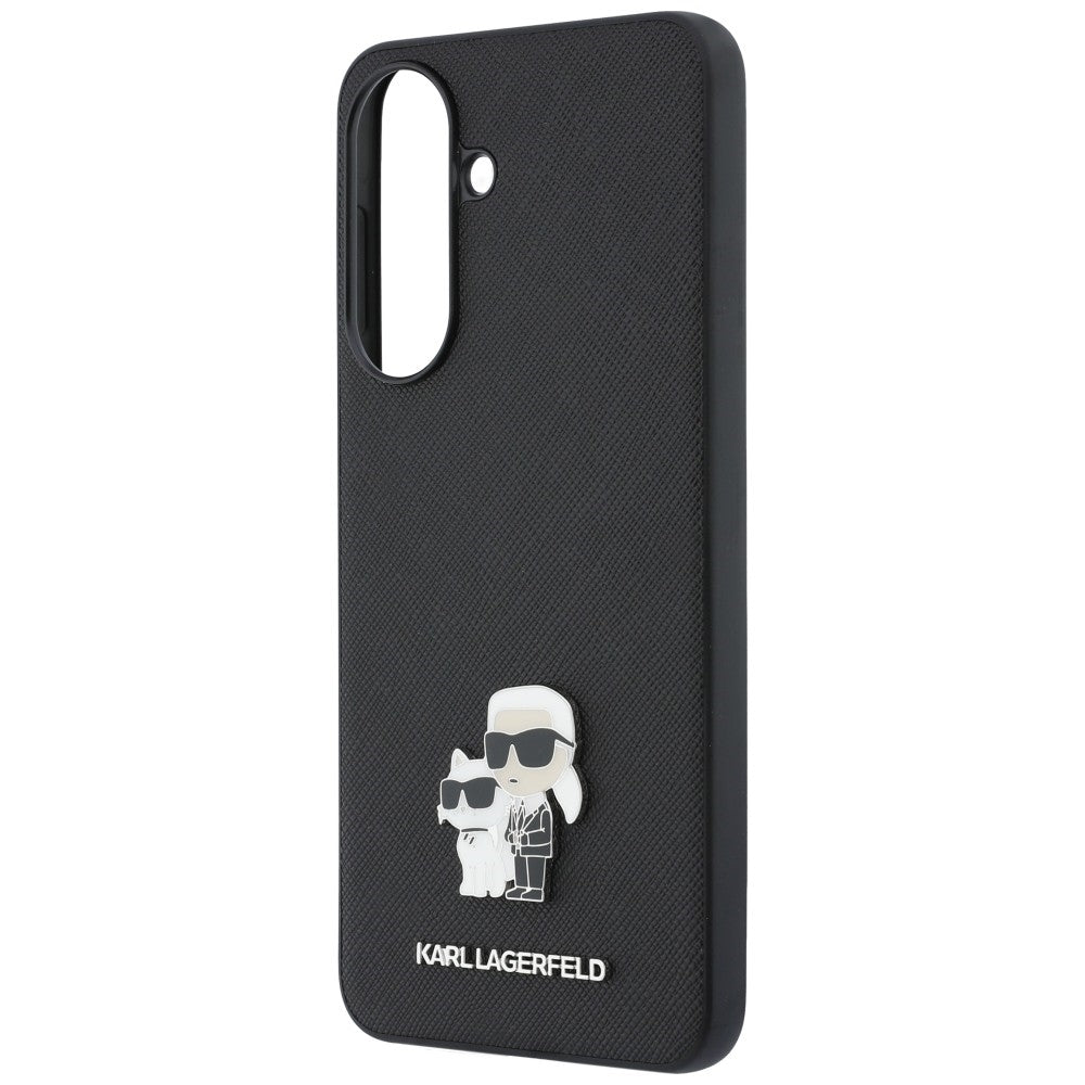 Custodia per Samsung Galaxy A37 5G, Karl Lagerfeld, Saffiano Karl & Choupette Metal, Nera