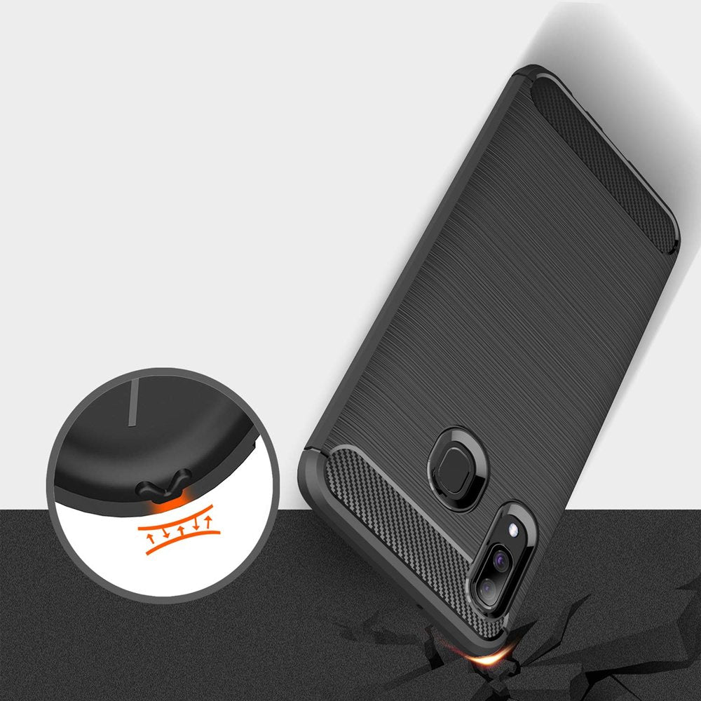 Custodia per Samsung Galaxy A40 A405, Techsuit, Carbonio, Nera