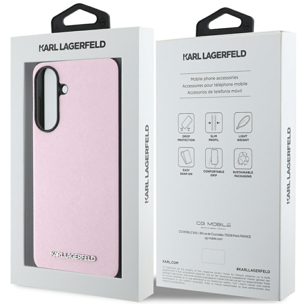 Custodia per Samsung Galaxy A56 A566, Karl Lagerfeld, Saffiano Metal Logo, Rosa