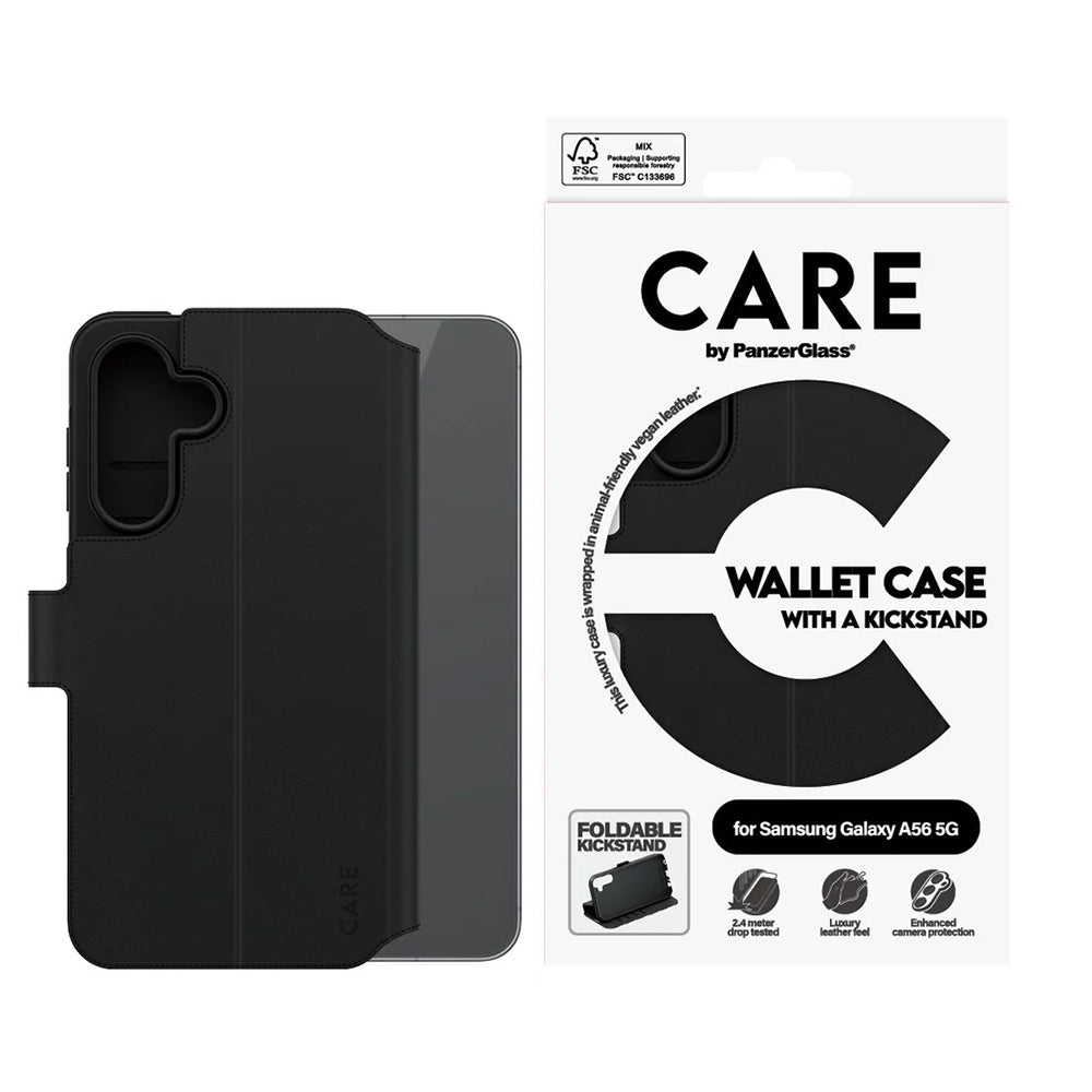 Custodia per Samsung Galaxy A56 A566, PanzerGlass, con funzione portafoglio e supporto, nera