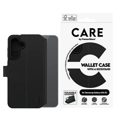 Custodia per Samsung Galaxy A56 A566, PanzerGlass, con funzione portafoglio e supporto, nera