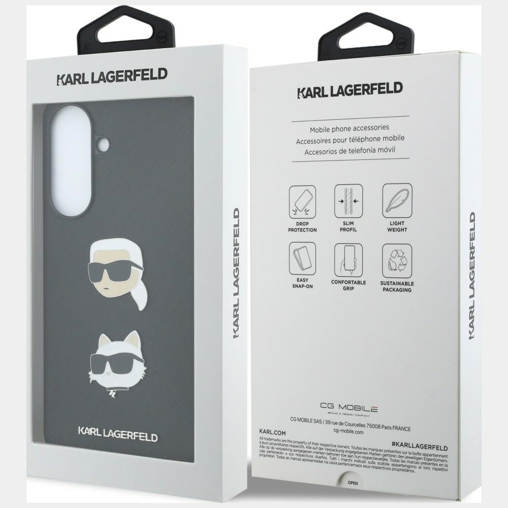 Custodia per Samsung Galaxy A57 5G, Karl Lagerfeld, Spille con teste di Karl e Choupette e logo, Nera