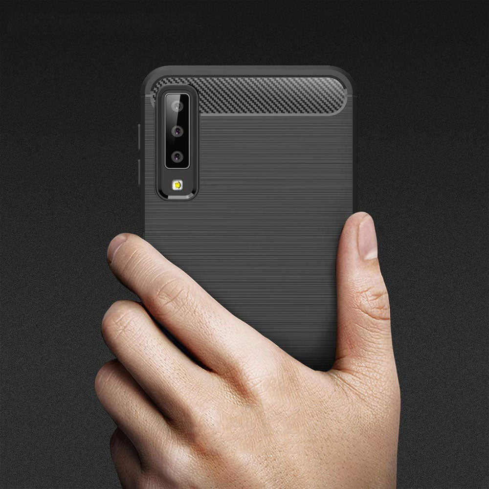 Custodia per Samsung Galaxy A7 (2018) A750, Techsuit, Carbonio, Nera