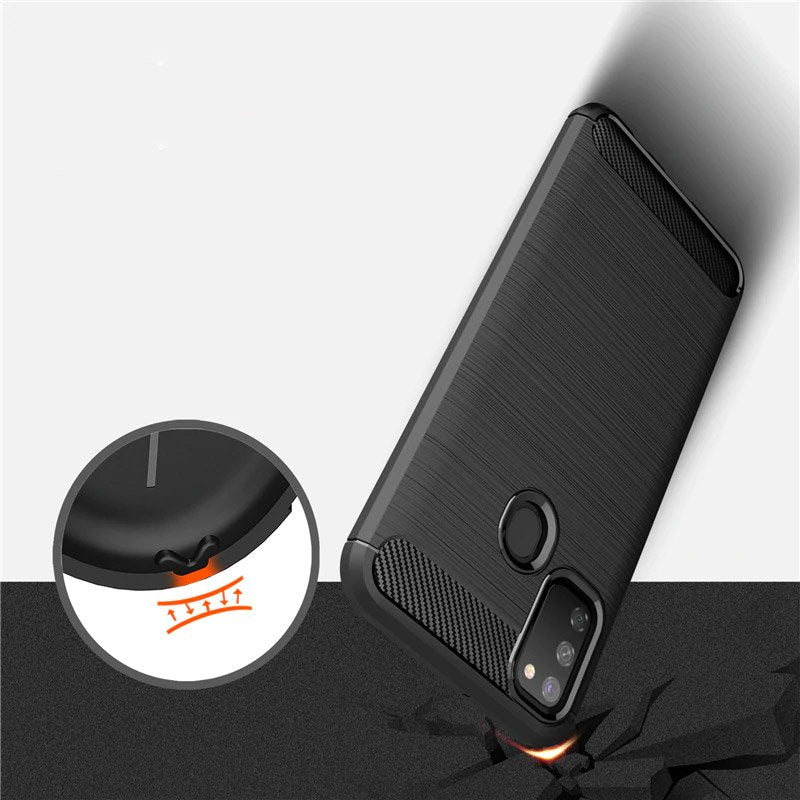 Custodia per Samsung Galaxy M21 M215 / M30s M307, Techsuit, Carbonio, Nera