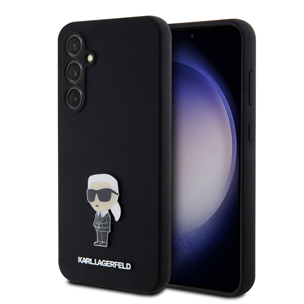 Custodia per Samsung Galaxy S23 FE S711, Karl Lagerfeld, Silicone Ikonik Karl Metal, Nera