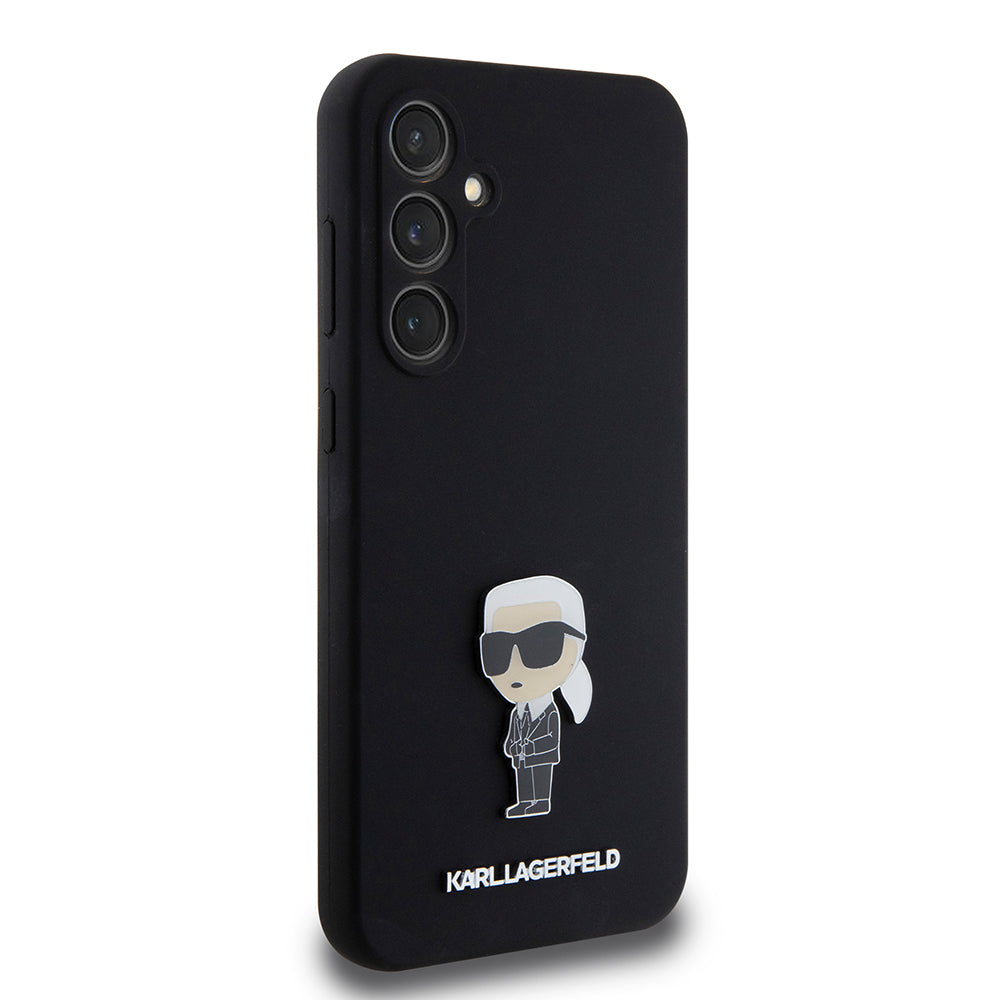 Custodia per Samsung Galaxy S23 FE S711, Karl Lagerfeld, Silicone Ikonik Karl Metal, Nera