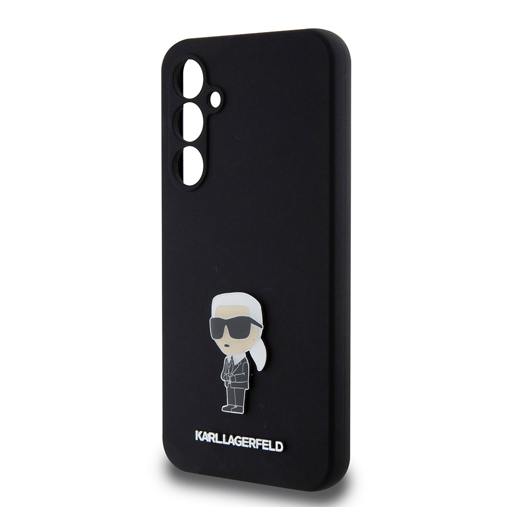 Custodia per Samsung Galaxy S23 FE S711, Karl Lagerfeld, Silicone Ikonik Karl Metal, Nera
