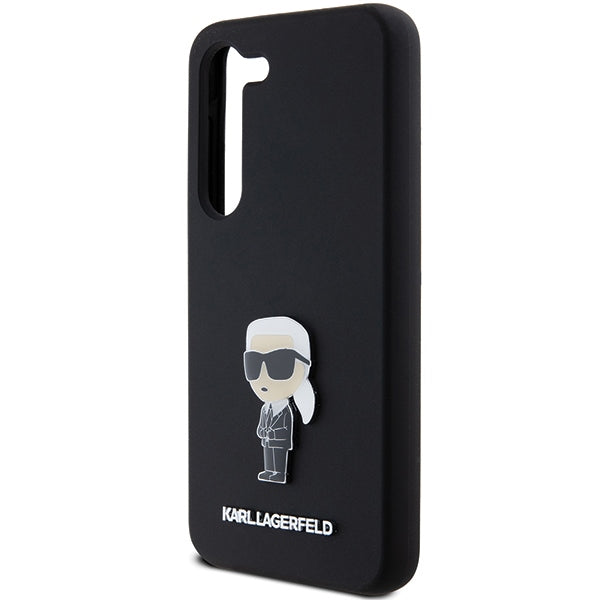 Custodia per Samsung Galaxy S23+ S916, Karl Lagerfeld, Silicone Ikonik Karl Metal, Nera