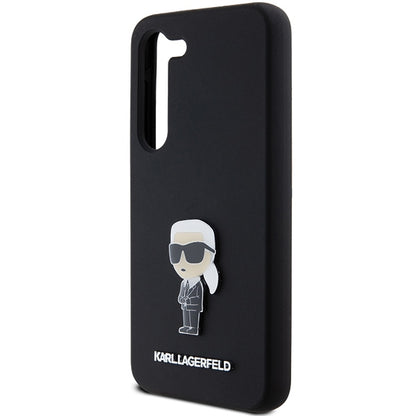 Custodia per Samsung Galaxy S23+ S916, Karl Lagerfeld, Silicone Ikonik Karl Metal, Nera