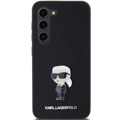 Custodia per Samsung Galaxy S23+ S916, Karl Lagerfeld, Silicone Ikonik Karl Metal, Nera